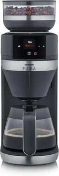 SEVERIN Vollautomatische Filterkaffeemaschine, 5-in-1 mit LED-Anzeige, Mahlwerk und Glaskanne, Schwarz-Matt/Edelstahl, Modell KA 9694