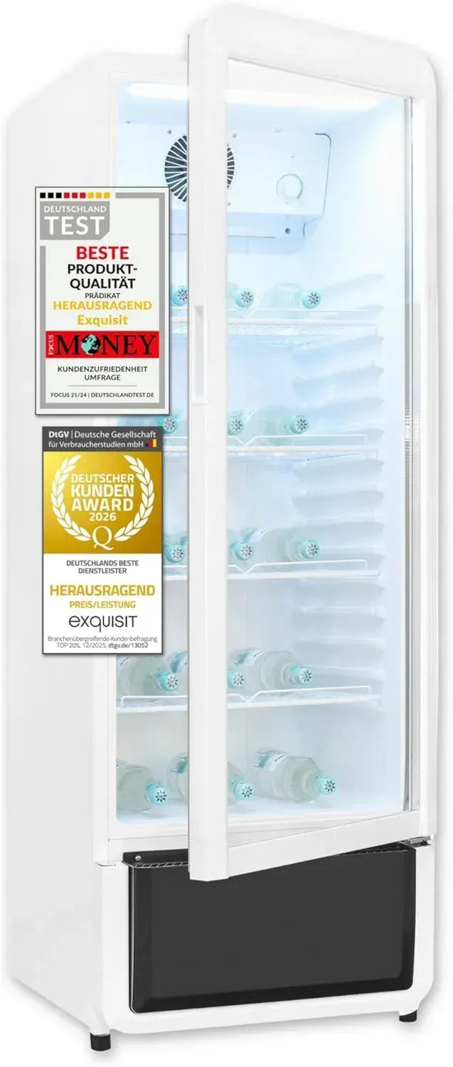 Hochwertiger Getränkekühlschrank 240L, LED-Beleuchtung, Umluft, 4 flexible Ablagen, Modell GKS5220-GT-431D Weiß